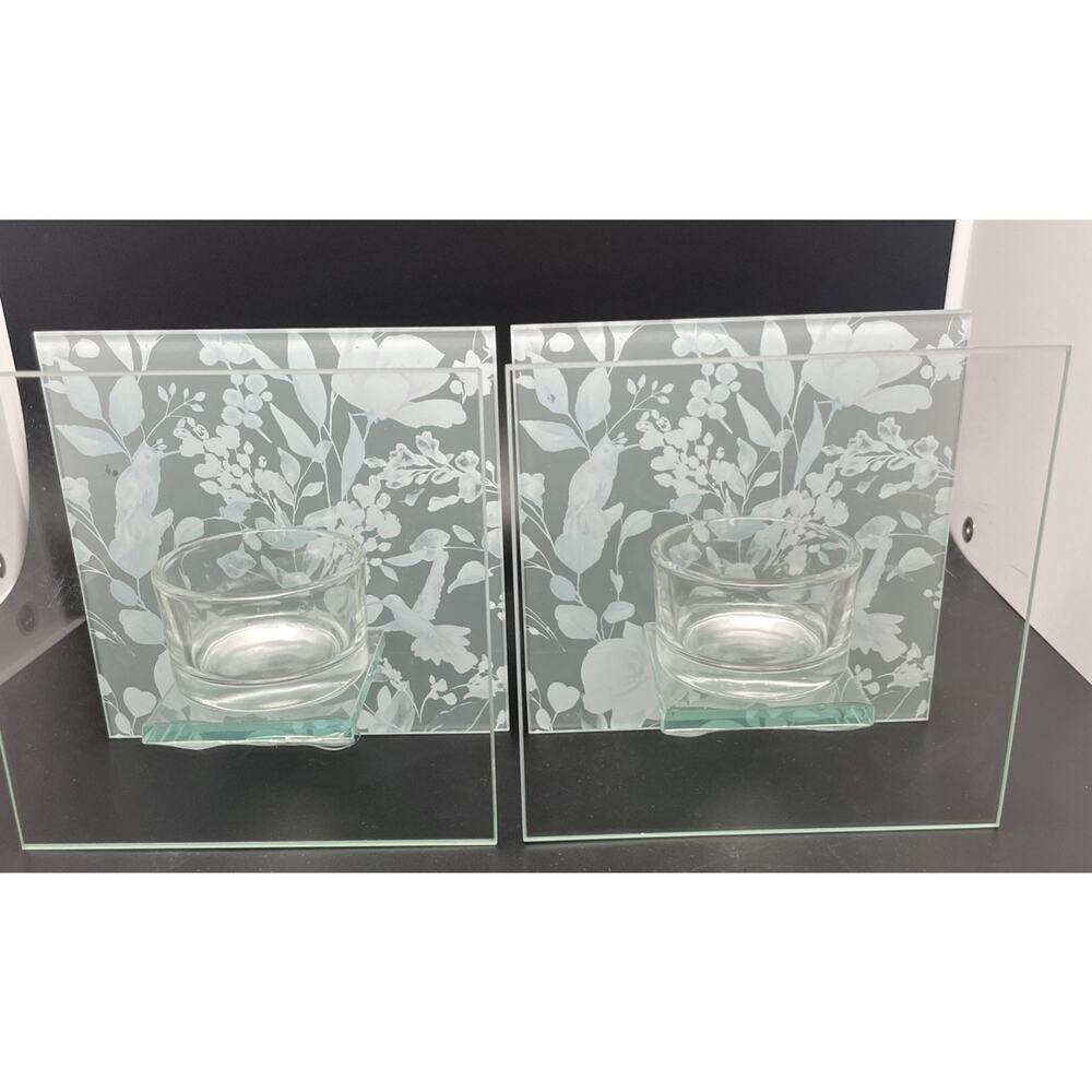 2-Set Glass tea light Holders with Hummingbirds Roses flowers Water Color design - Picture 4 of 7